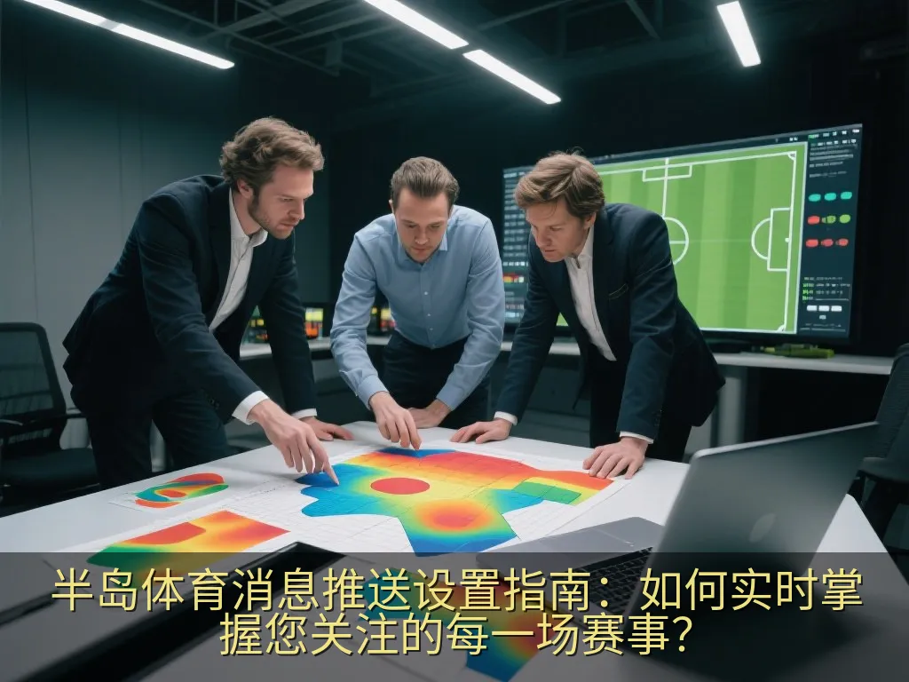 黄昏时分亮起灯光的无品牌现代足球场远景，上方带有抽象的数字数据图层
